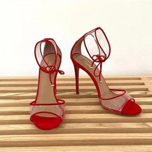 AQUAZZURA Red Optic 105 Suede And Pvc Sandals